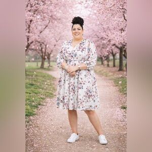 Torrid Ivory Floral Chiffon Clip Dot Skater Dress